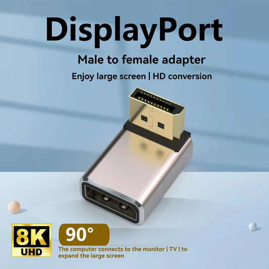 NÖRDIC Displayport Haakse Adapter - Male naar Female - 8K60Hz -Geschikt voor PC, Laptop & Docking Station