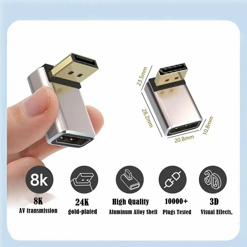 NÖRDIC Displayport Right Angle Adapter - Male to Female - 8K60Hz - Suitable for PC, Laptop &amp; Docking Station