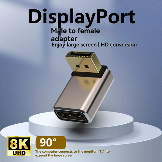 NÖRDIC Displayport Haakse Adapter - Male naar Female - 8K60Hz - Geschikt voor PC, Laptop & Docking Station