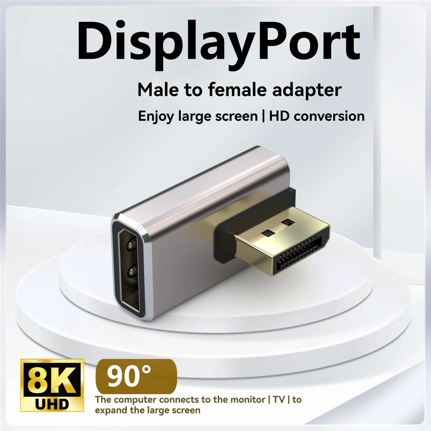 NÖRDIC Displayport Haakse Adapter - Male naar Female - 8K60Hz -Geschikt voor PC, Laptop & Dockingstation