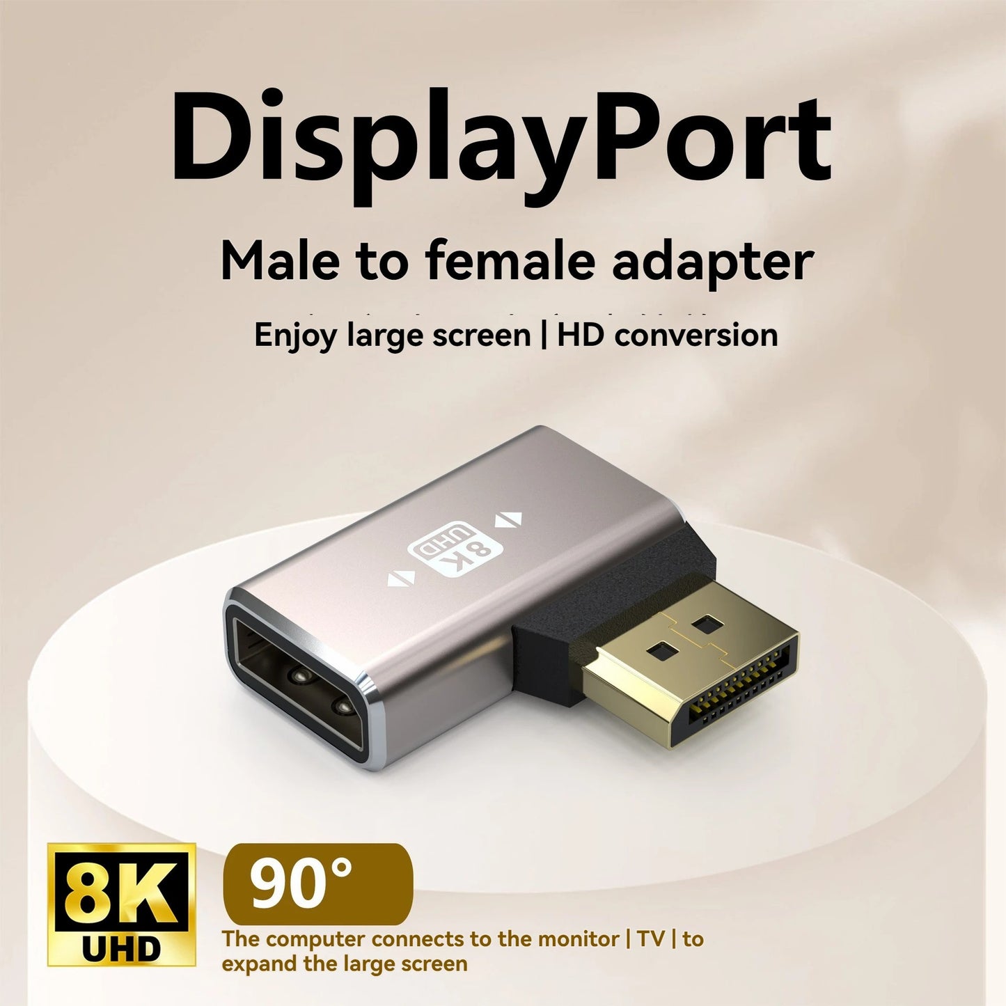 NÖRDIC Displayport Haakse Adapter - Male naar Female - 8K60Hz -Geschikt voor PC, Laptop & Dockingstation