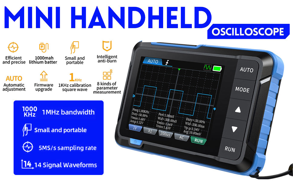 FNIRSI Digital Mini Oscilloscope - Compact &amp; Portable - Signal Generator - 5 MS/s 1 MHz