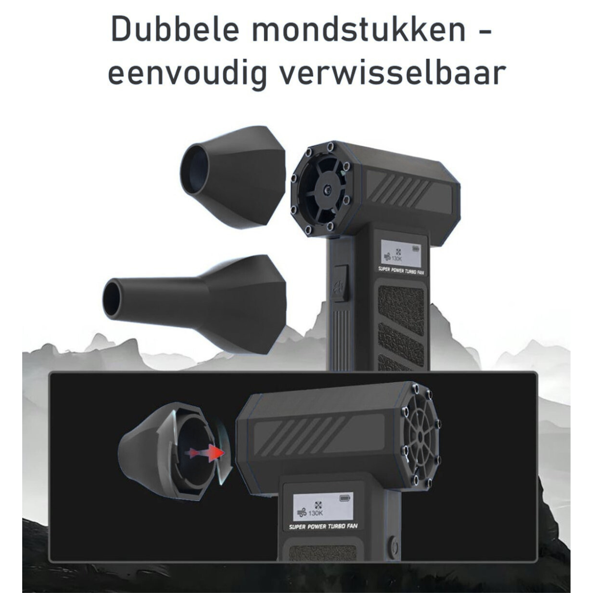 Delmark Turbo Fan - 130.000 RPM - Luchtpistool en stofzuiger in 1 - 300g stuwkracht - 5000mAh Accu
