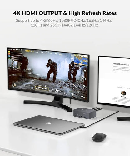 NÖRDIC KVM switch 2 naar 2 - USB-C, DP, HDMI - 4K60Hz - USB-A - Laptop via USB-C + PC via HDMI/DisplayPort - Windows 11/10/9/8 & Linux