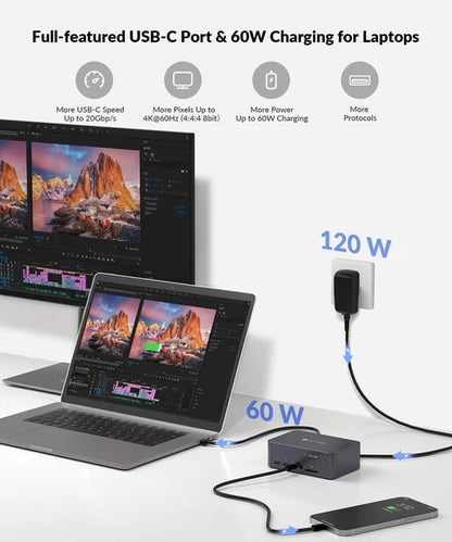 NÖRDIC KVM switch 2 naar 2 - USB-C, DP, HDMI - 4K60Hz - USB-A - Laptop via USB-C + PC via HDMI/DisplayPort - Windows 11/10/9/8 & Linux