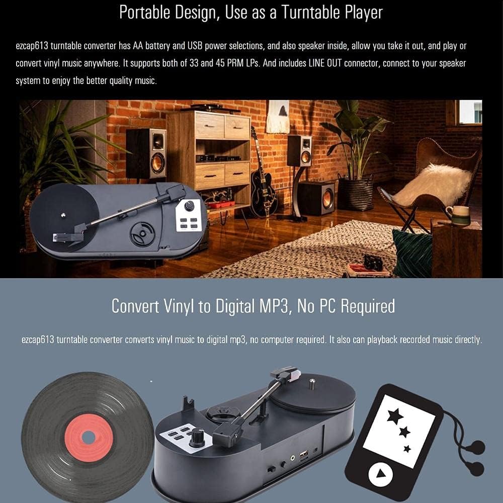 EZCAP613 Vinyl Plaatspeler naar MP3 Converter – 33/45 RPM LP met Ingebouwde Speaker