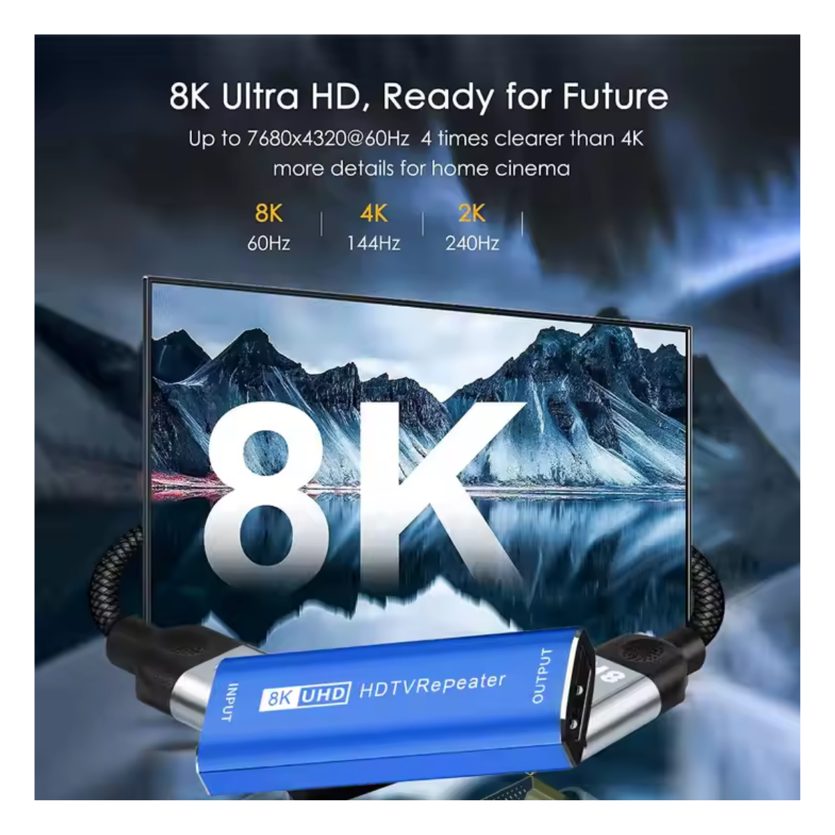 Delmark 8K HDMI Extender Repeater – HDMI 2.1 Signaalversterker tot 30 Meter – Vrouwelijk naar Vrouwelijk Adapter – 8K6@0Hz, 4K@144Hz, 2K@240Hz – Aluminium Behuizing