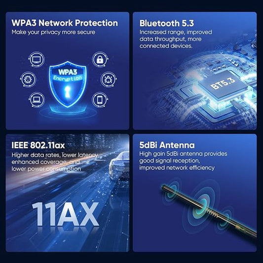 NÖRDIC WiFi 6 & Bluetooth 5.3 USB Adapter – Dual-Band 2.4/5GHz – 900 Mbps – Externe Antenne – Plug & Play voor Windows 10/11