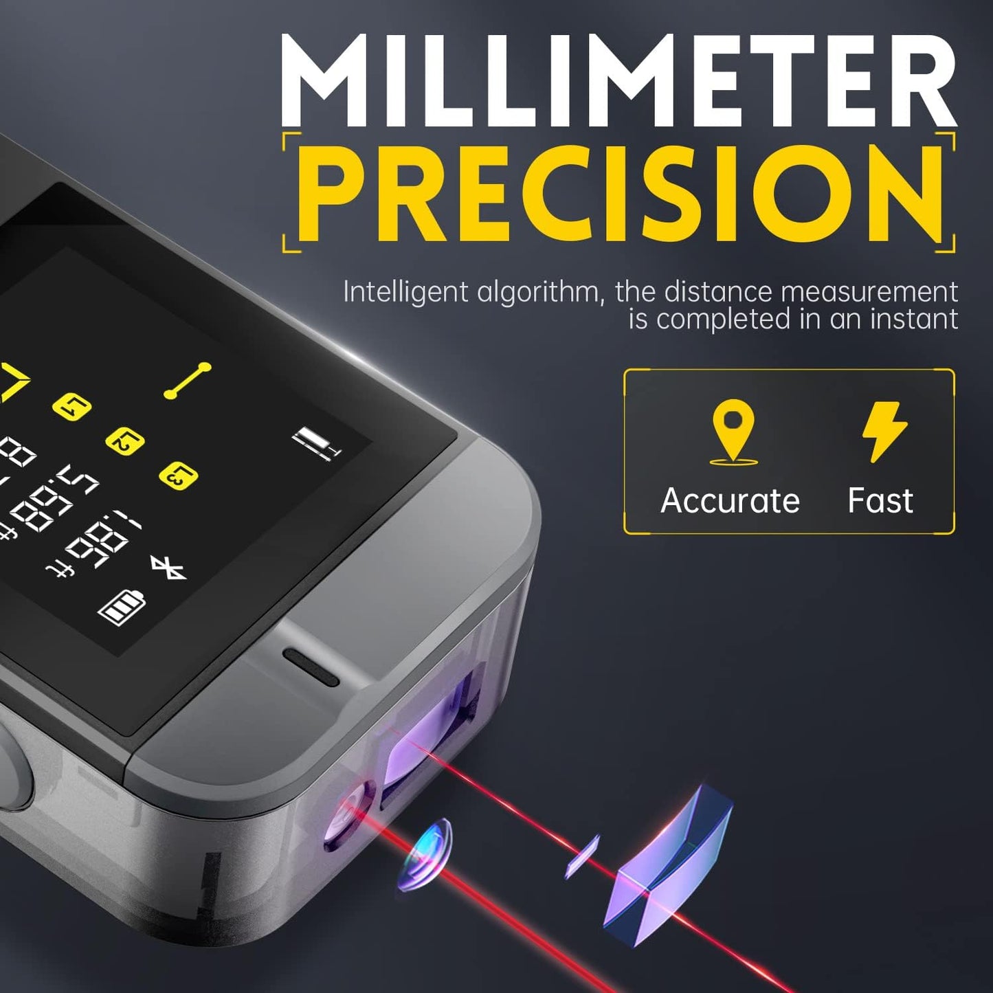 FNIRSI Smart Laser Distance Meter - 40m Range - Bluetooth - Suitable for Smartphone - USB-C Charging