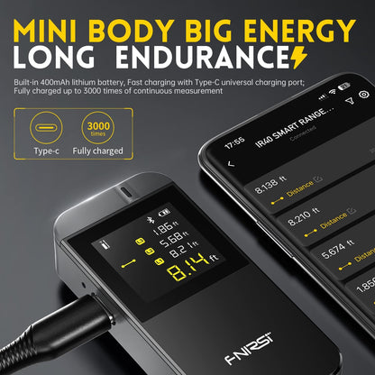 FNIRSI Smart Laser Distance Meter - 40m Range - Bluetooth - Suitable for Smartphone - USB-C Charging