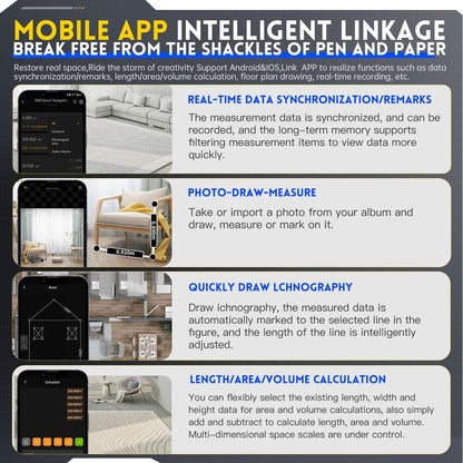 FNIRSI Smart Laser Distance Meter - 40m Range - Bluetooth - Suitable for Smartphone - USB-C Charging