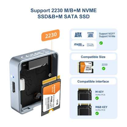 MAIWO M.2 SSD Mini Enclosure - NVMe &amp; SATA SSD 2230 - Suitable for PC &amp; Laptop - USB C