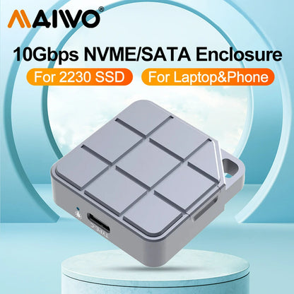 MAIWO M.2 SSD Mini Enclosure - NVMe &amp; SATA SSD 2230 - Suitable for PC &amp; Laptop - USB C