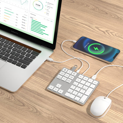 NÖRDIC Numeriek Toetsenbord USB-C – 34 Toetsen Numpad met 2x USB-A Hub & USB-C Poort