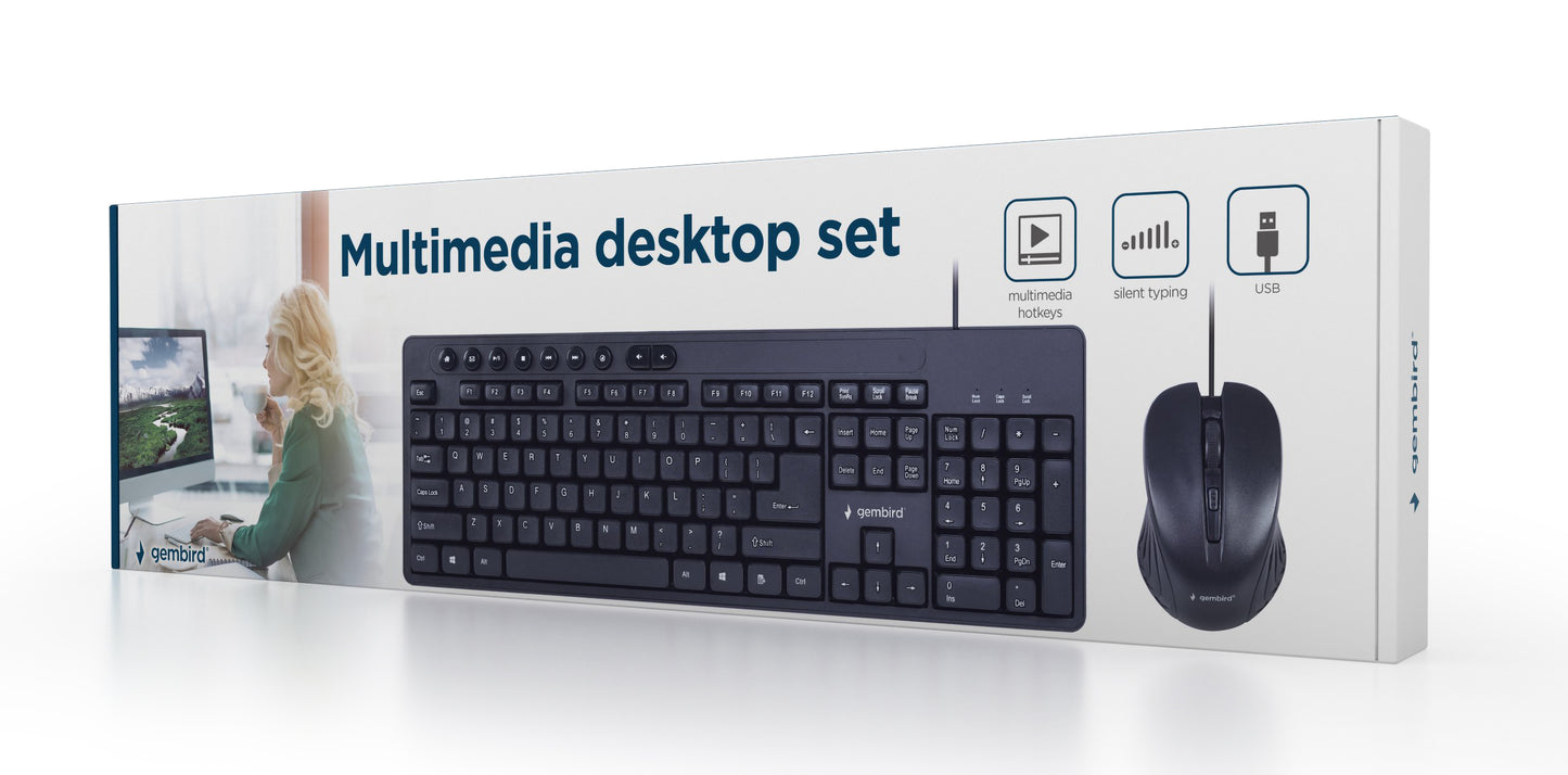 Gembird Toetsenbord en Muis - Stille Toetsenbord - Multimediaknoppen - QWERTY