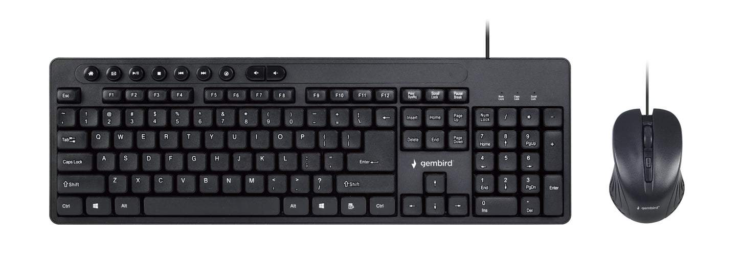 Gembird Toetsenbord en Muis - Stille Toetsenbord - Multimediaknoppen - QWERTY