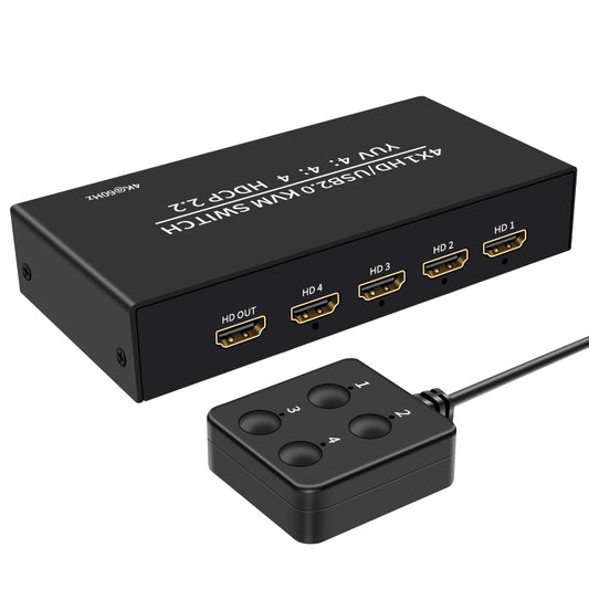 NÖRDIC KVM Switch - 4 PCs to 1 HDMI - 4K@60Hz &amp; USB-C - Suitable for PC - USB &amp; Wireless
