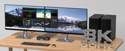 NÖRDIC KVM Switch - HDMI 2.1 - DisplayPort 1.4 - 8K60Hz/4K120Hz - 2 PC’s delen 4x USB-A 3.1 - 2 Externe Schermen