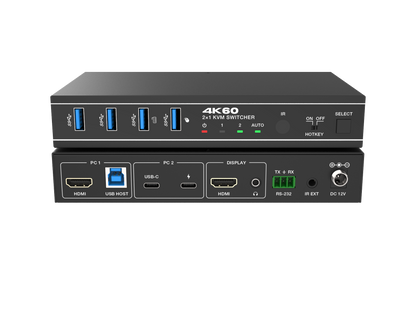 Nördic 2 naar 1 KVM Switch - USB-C en HDMI - Geschikt voor laptop en PC combinatie - 4K60Hz