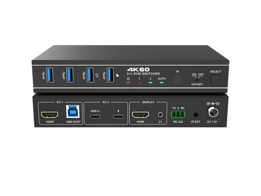 Nördic 2 naar 1 KVM Switch - USB-C en HDMI - Geschikt voor laptop en PC combinatie - 4K60Hz