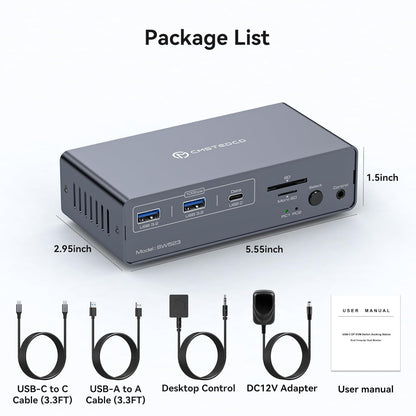 NÖRDIC Docking Station - KVM Switch - Geschikt voor Laptop & PC - DisplayPort 4K@120Hz - Kaartlezer - USB A 3.2  & USB C