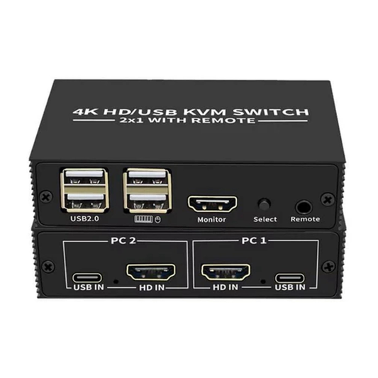 NÖRDIC KVM HDMI switch 2 in to 1 out - HDMI out 4K60Hz, 3xUSB A 2.0 - 2xHDMI in - Black
