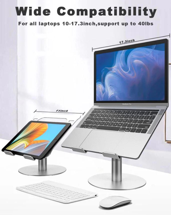 NÖRDIC Universele laptop standaard - Notebook en Laptopverhoger - Aluminium - 360 Graden draaibaar - Tot 17.3" schermen