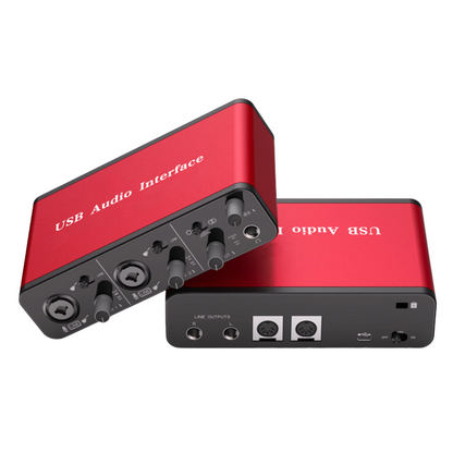 Delmark USB Audio Interface + MIDI - 2i2 - 2x microfoon of MIDI Instrument - 24bit - 192kHz - Rood