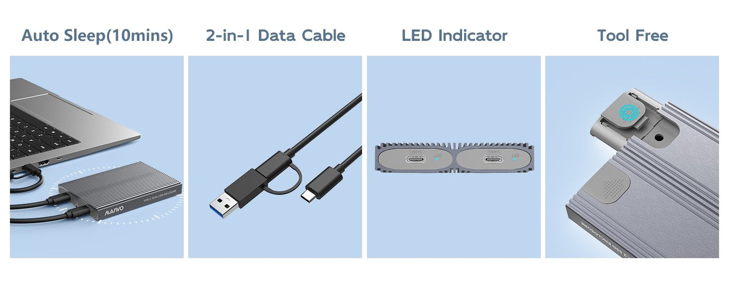 Maiwo Dual Disk NVMe SSD Enclosure USB-C 3.1 GEN2 - 10 Gbps