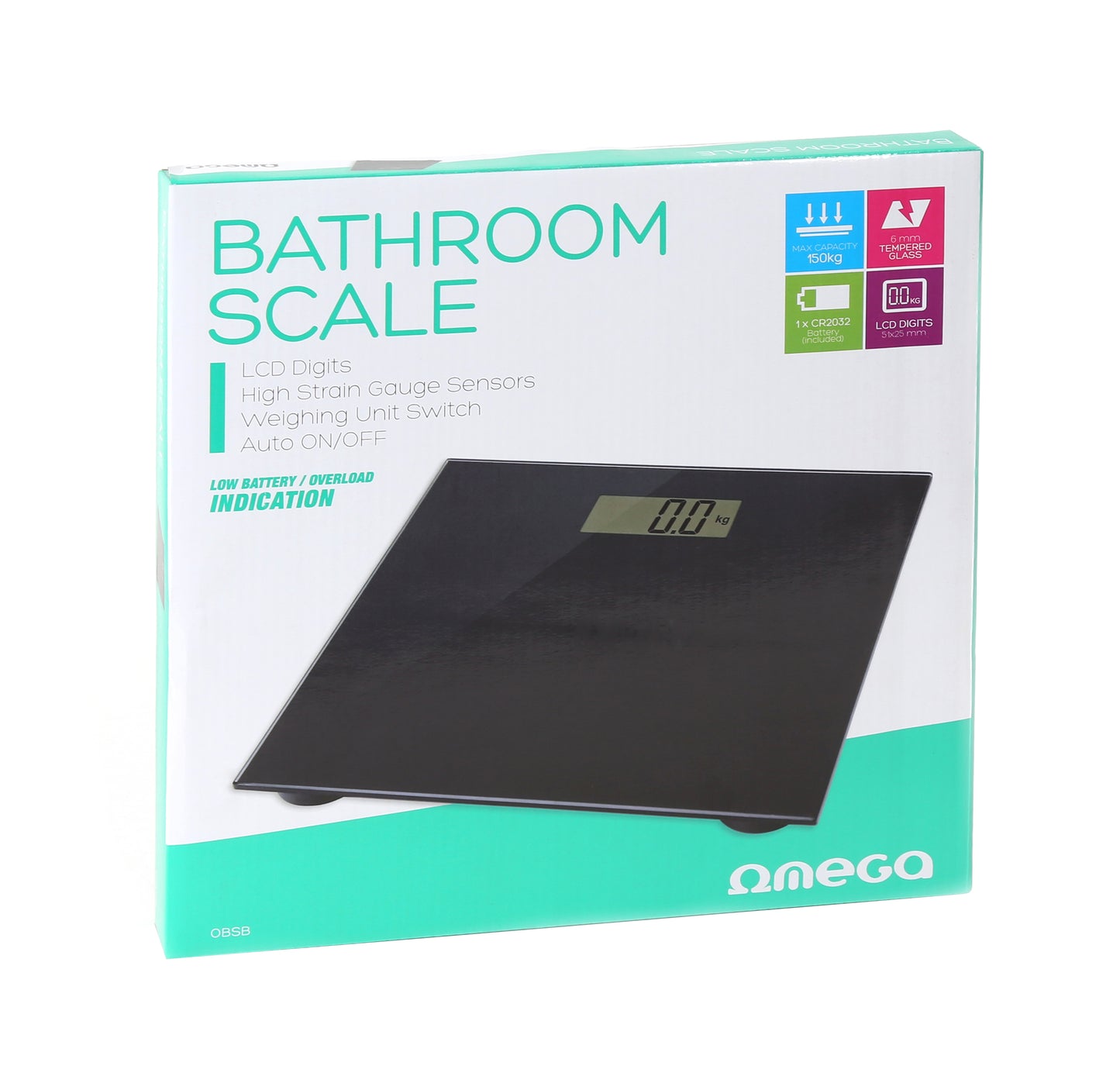 Omega OBSB Personenweegschaal - 28x26cm - Weegschaal met LCD Display - Tot 180 kg - Zwart