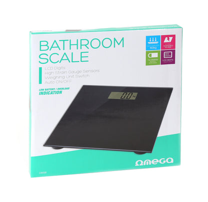 Omega OBSB Personenweegschaal - 28x26cm - Weegschaal met LCD Display - Tot 180 kg - Zwart