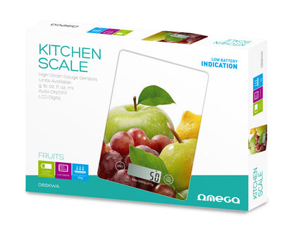 Omega Kitchen Scale - fruit -, 2x AAA (not included), max 5kg, accuracy: 1g, auto on/off