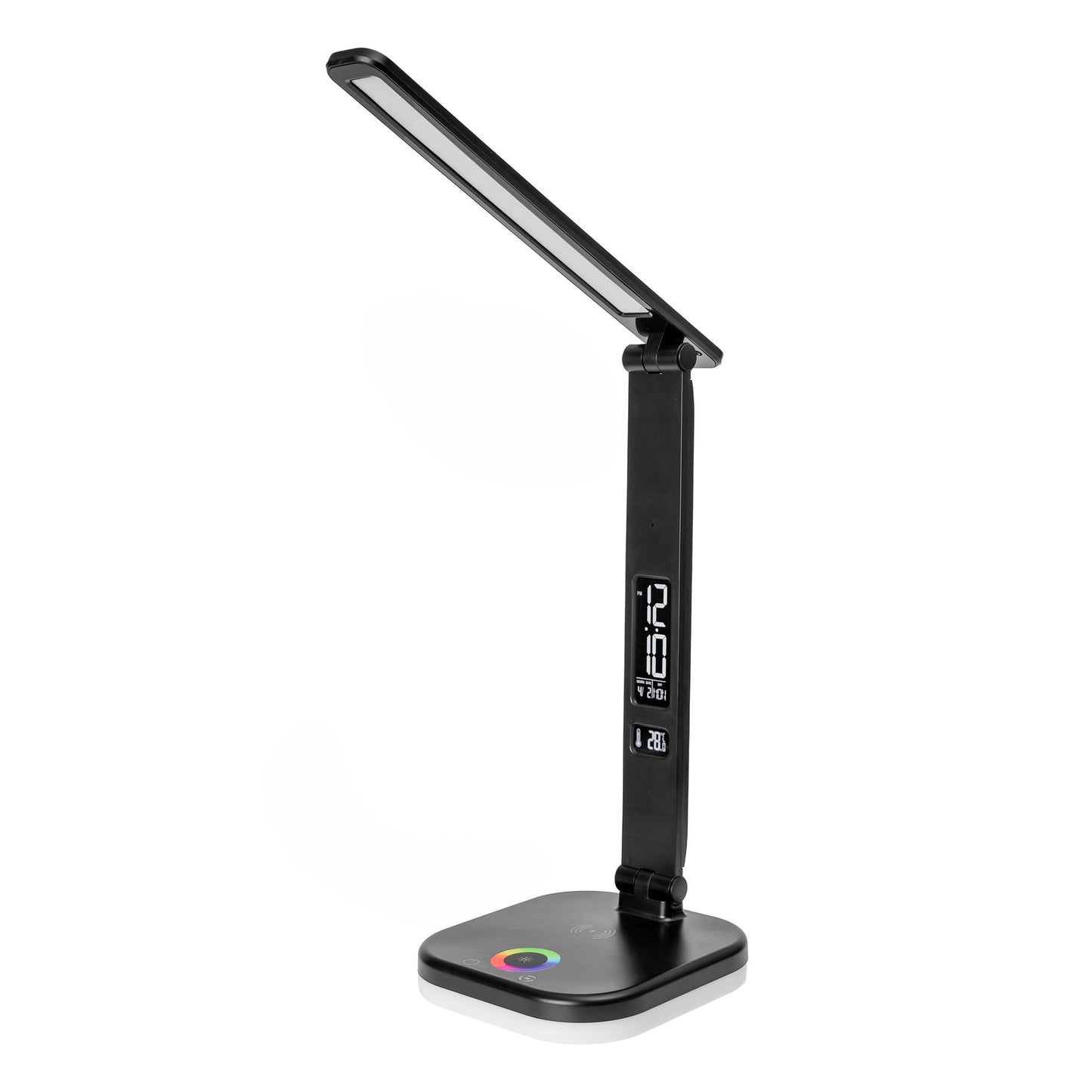Platinet Bureaulamp LED - Draadloze oplader 5W - Wekker & Thermometer - Geschikt voor Smartphones - Zwart