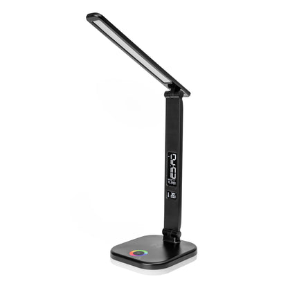 Platinet Bureaulamp LED - Draadloze oplader 5W - Wekker & Thermometer - Geschikt voor Smartphones - Zwart