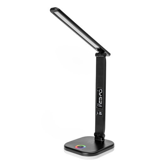 Platinet Bureaulamp LED - Draadloze oplader 5W - Wekker & Thermometer - Geschikt voor Smartphones - Zwart