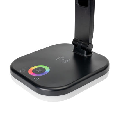 Platinet Bureaulamp LED - Draadloze oplader 5W - Wekker & Thermometer - Geschikt voor Smartphones - Zwart