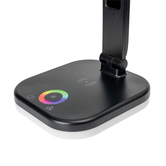 Platinet Bureaulamp LED - Draadloze oplader 5W - Wekker & Thermometer - Geschikt voor Smartphones - Zwart