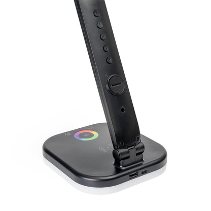 Platinet Bureaulamp LED - Draadloze oplader 5W - Wekker & Thermometer - Geschikt voor Smartphones - Zwart