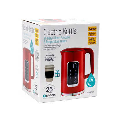 Platinet PEKR723R Waterkoker - Met Display - Warmhoud functie met Geheugen - 1.7L - Rood