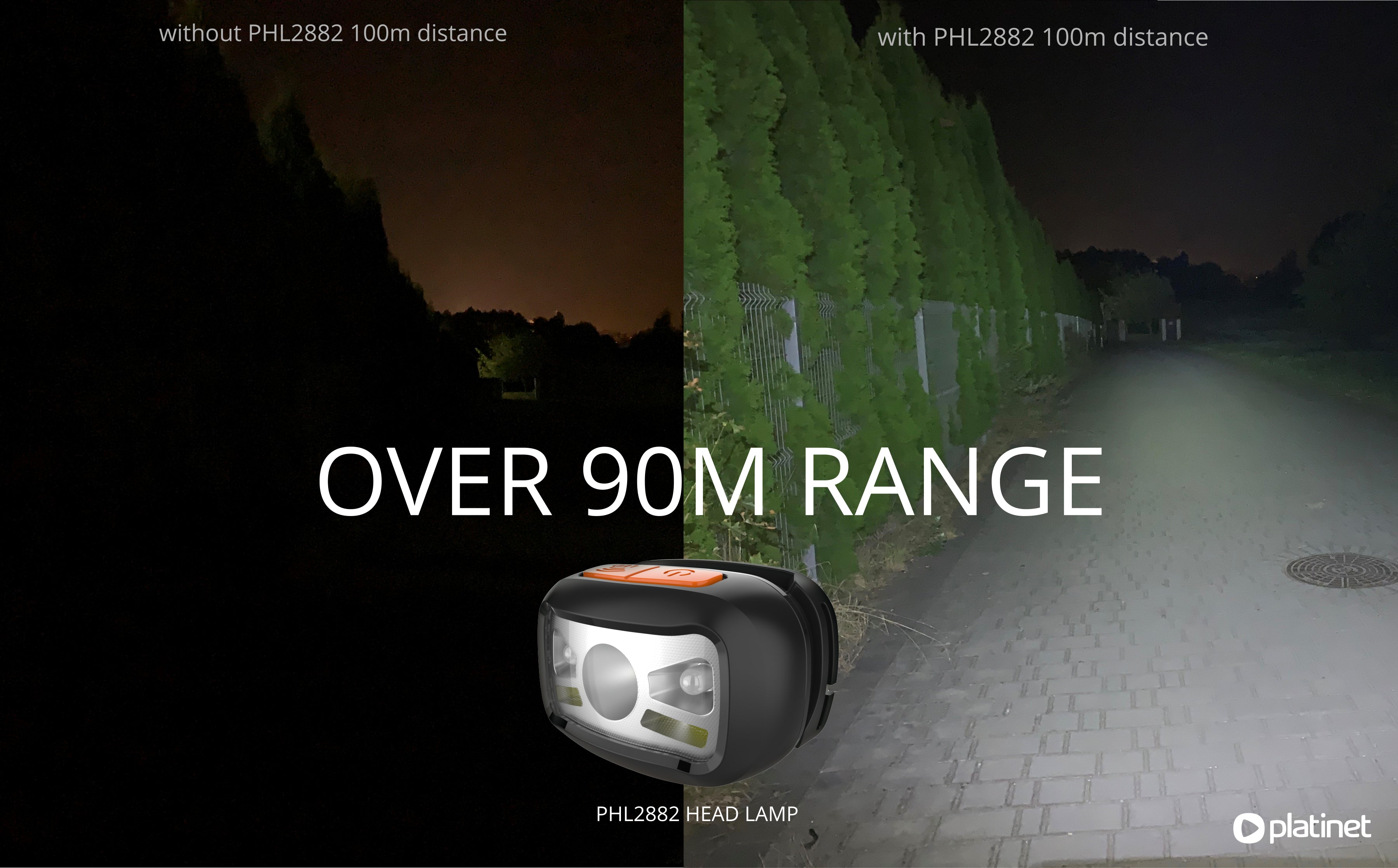 Platinet PHL2882 LED Hoofdlamp - 1200 mAh - Oplaadbaar - Kamperen en Outdoor - 270lm