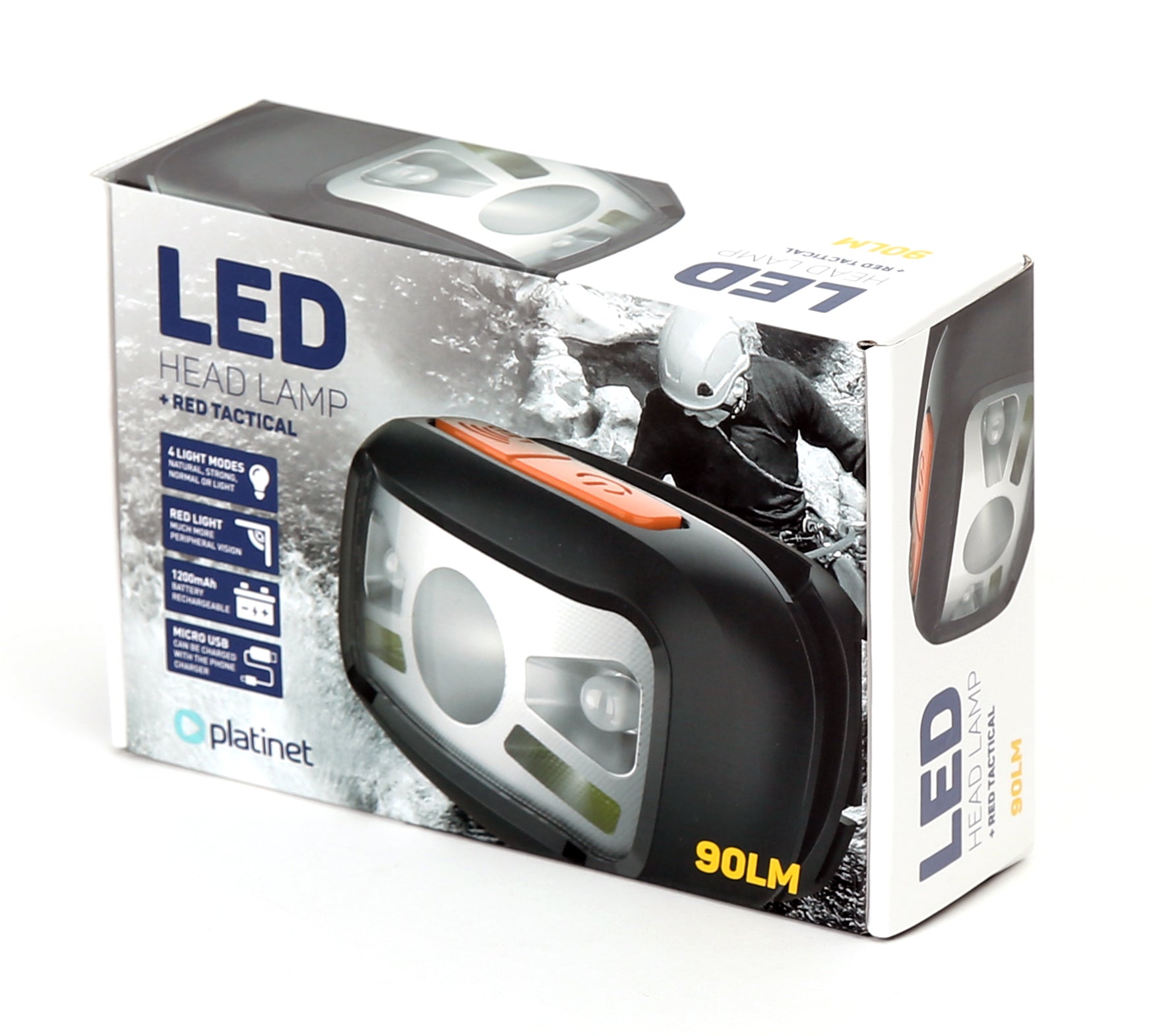 Platinet PHL2882 LED Hoofdlamp - 1200 mAh - Oplaadbaar - Kamperen en Outdoor - 270lm