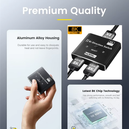 Delmark HDMI 2.1 Switch & Splitter - 1 naar 2 - 2 naar 1 - 8K60Hz - Bi-directionele HDMI Schakelaar