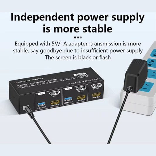 Delmark KVM Switch - DisplayPort & HDMI 2 PC's naar 2 Monitors - 8K60Hz - 4x USB 3.0 Poorten