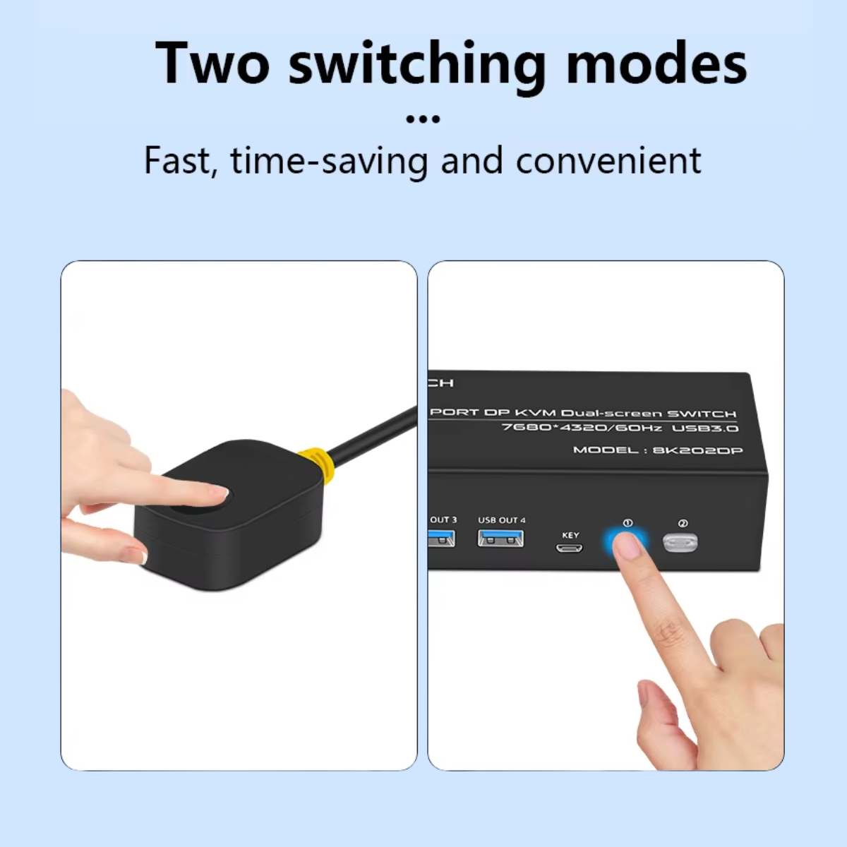 Delmark KVM Switch - DisplayPort 2 PC's naar 2 Monitors - 8K60Hz - DP 1.4 - 4x USB 3.0 Poorten - Inclusief DP en USB kabels
