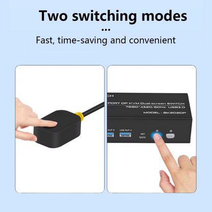 Delmark KVM Switch - DisplayPort 2 PC's naar 2 Monitors - 8K60Hz - DP 1.4 - 4x USB 3.0 Poorten - Inclusief DP en USB kabels