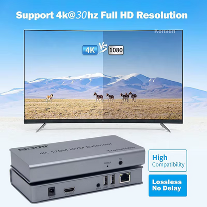 Delmark KVM Extender over RJ45 tot 120M - 4K/1080P HDMI - Cat6 - met IR & USB (Muis/Toetsenbord) Ondersteuning