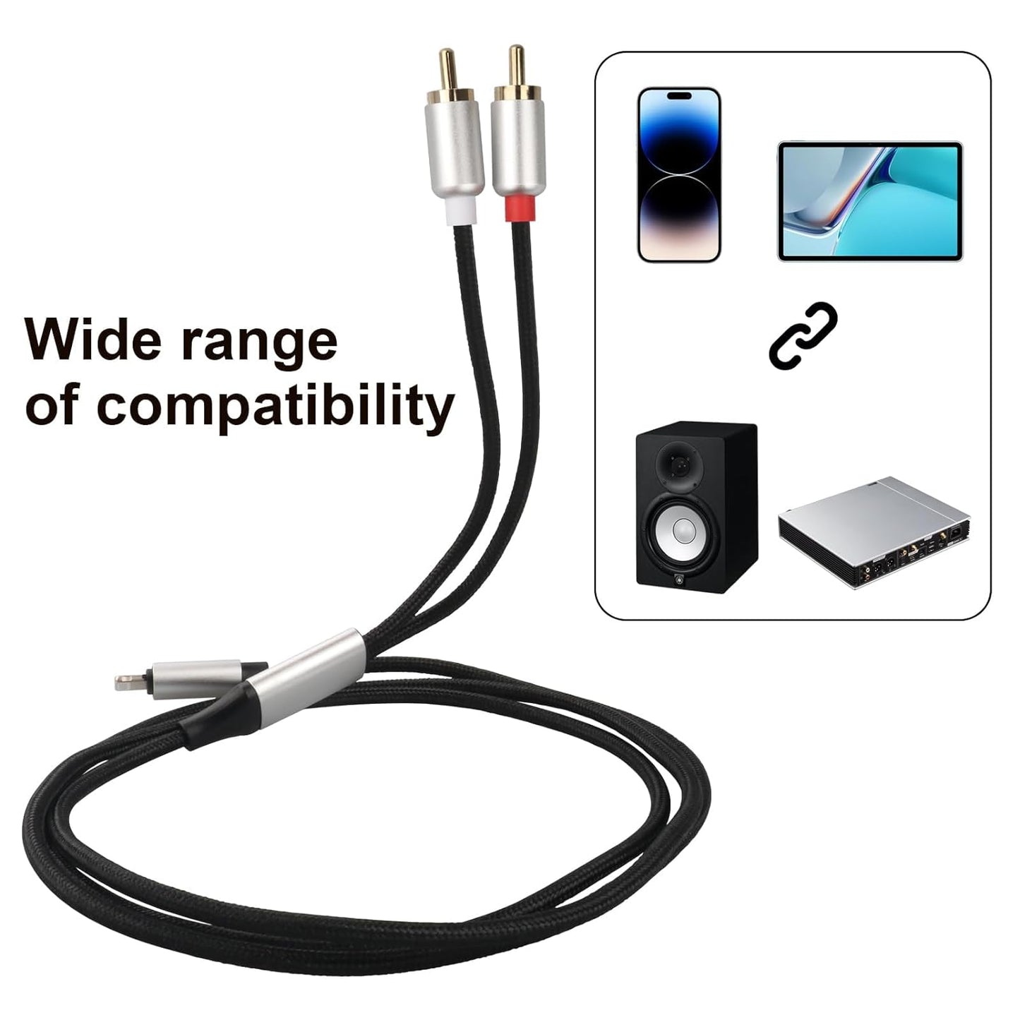 NÖRDIC RCA-LGN Lightning naar RCA Kabel - Audiokabel - 1.2m - Vergulde Connectoren - Zwart