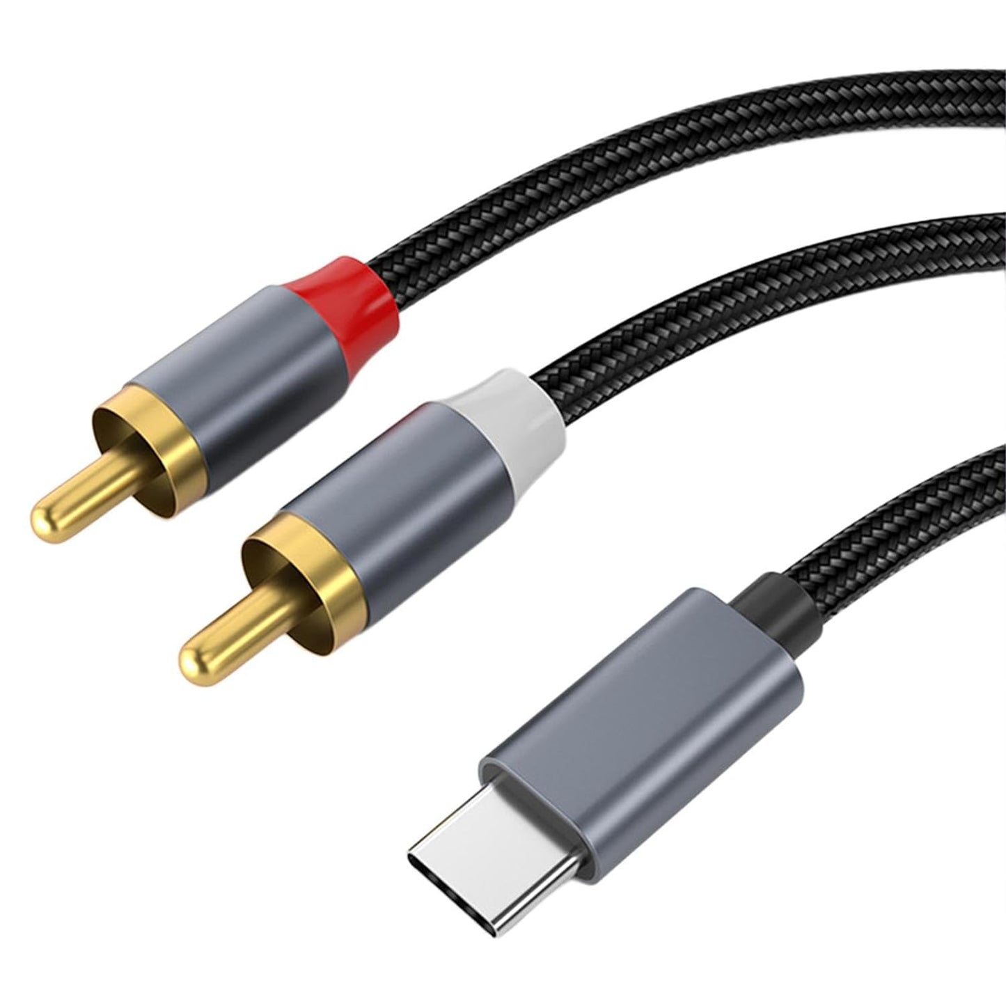 NÖRDIC RCA-USBC USB-C naar RCA Kabel - Audiokabel - 1.2m - Vergulde Connectoren - Zwart