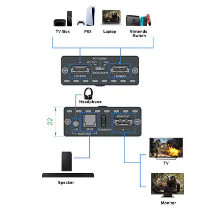 NÖRDIC SGM-237 HDMI 2.1 Switch - Audio Extractor - 8K60Hz, 4K120Hz - 3.5mm Jack AUX - Optical SPDIF