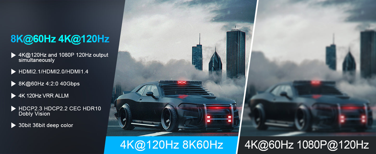 NÖRDIC SGM-237 HDMI 2.1 Switch - Audio Extractor - 8K60Hz, 4K120Hz - 3.5mm Jack AUX - Optical SPDIF